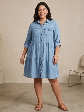 Velvet Heart Light Blue Chambray Tiered Shirt Jean Dress